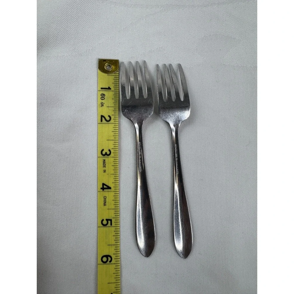 Wallace Stainless Steel Salad Forks Floral Etched Pattern Set of 2 6 Inch